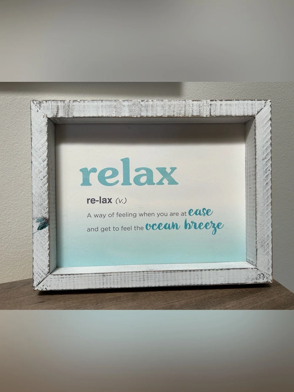 Set of 2 Coastal 'Relax' & 'Beach' Framed Wall Art Signs - Aqua Blue